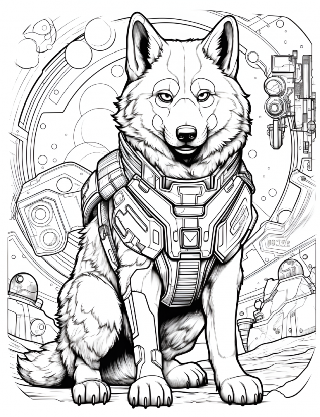 Digitální produkt: Omalovánky pro dospělé - Pes ve vesmíru 40 obrázků k vytisknutí