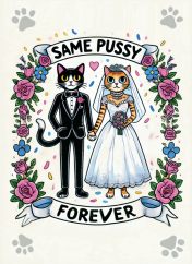 Svatební přání "SAME PUSSY FOREVER"