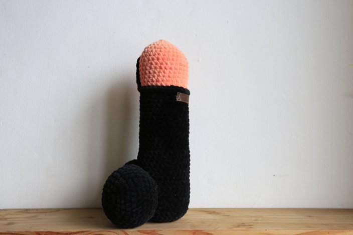 Handmade Crocheted Penis from Chenille Yarn - 10 inch - Barva: orange