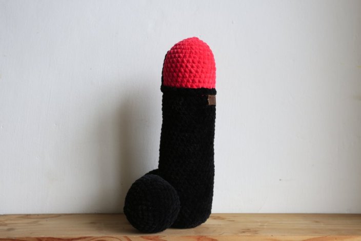 Handmade Crocheted Penis from Chenille Yarn - 10 inch - Barva: orange