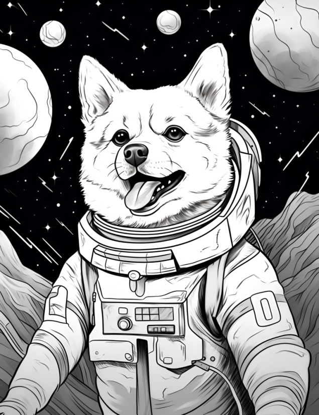 Digitální produkt: Omalovánky pro dospělé - Pes ve vesmíru 40 obrázků k vytisknutí