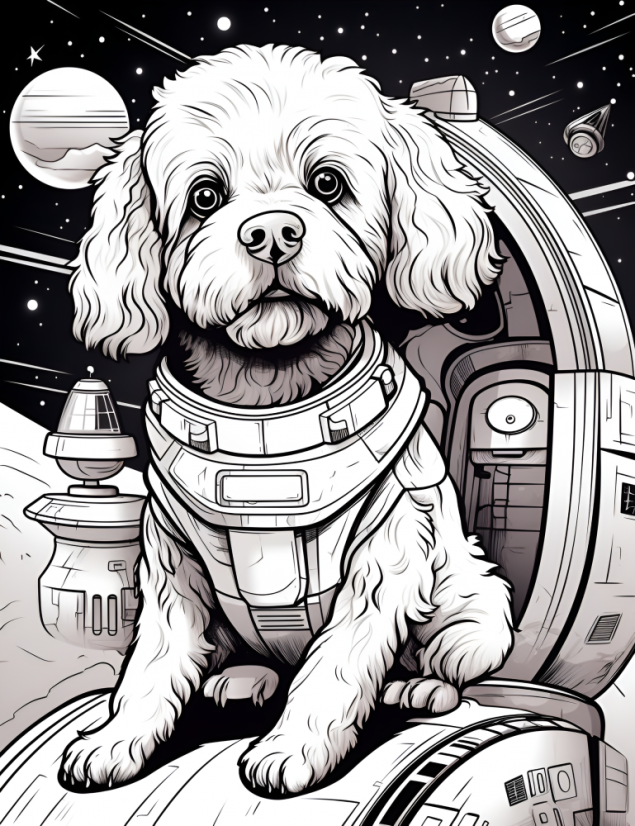Digitální produkt: Omalovánky pro dospělé - Pes ve vesmíru 40 obrázků k vytisknutí