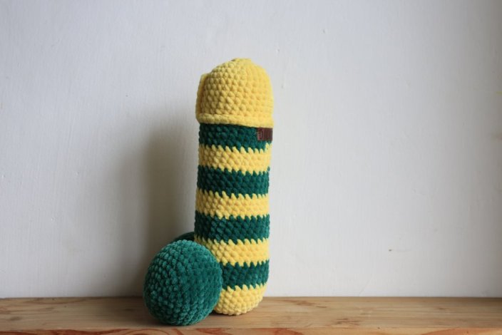 Handmade Crocheted Penis from Chenille Yarn - 10 inch - Barva: orange