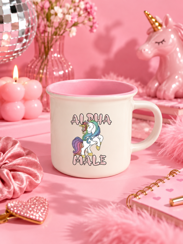 Alpha Male Mug – Funny Unicorn Mug with Pink Interior