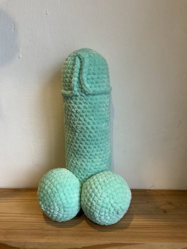 Handmade Crocheted Penis from Chenille Yarn - 10 inch - Barva: Mint