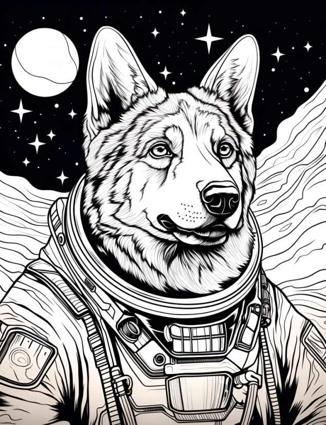 Digitální produkt: Omalovánky pro dospělé - Pes ve vesmíru 40 obrázků k vytisknutí